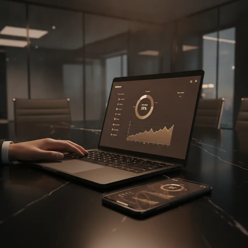 dashboard con saldo, riquadri di rendimento e attività recente